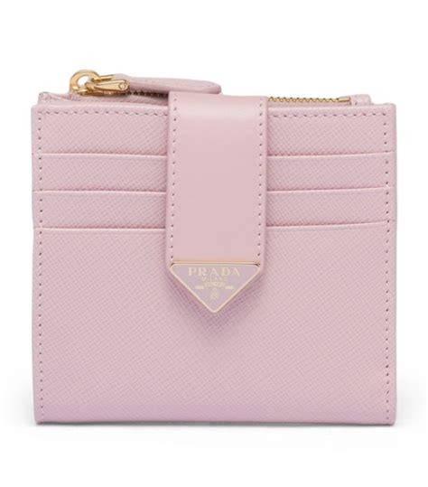 Prada Logo Bifold Wallet Coin Purse Billfold Saffiano Leather Pink 